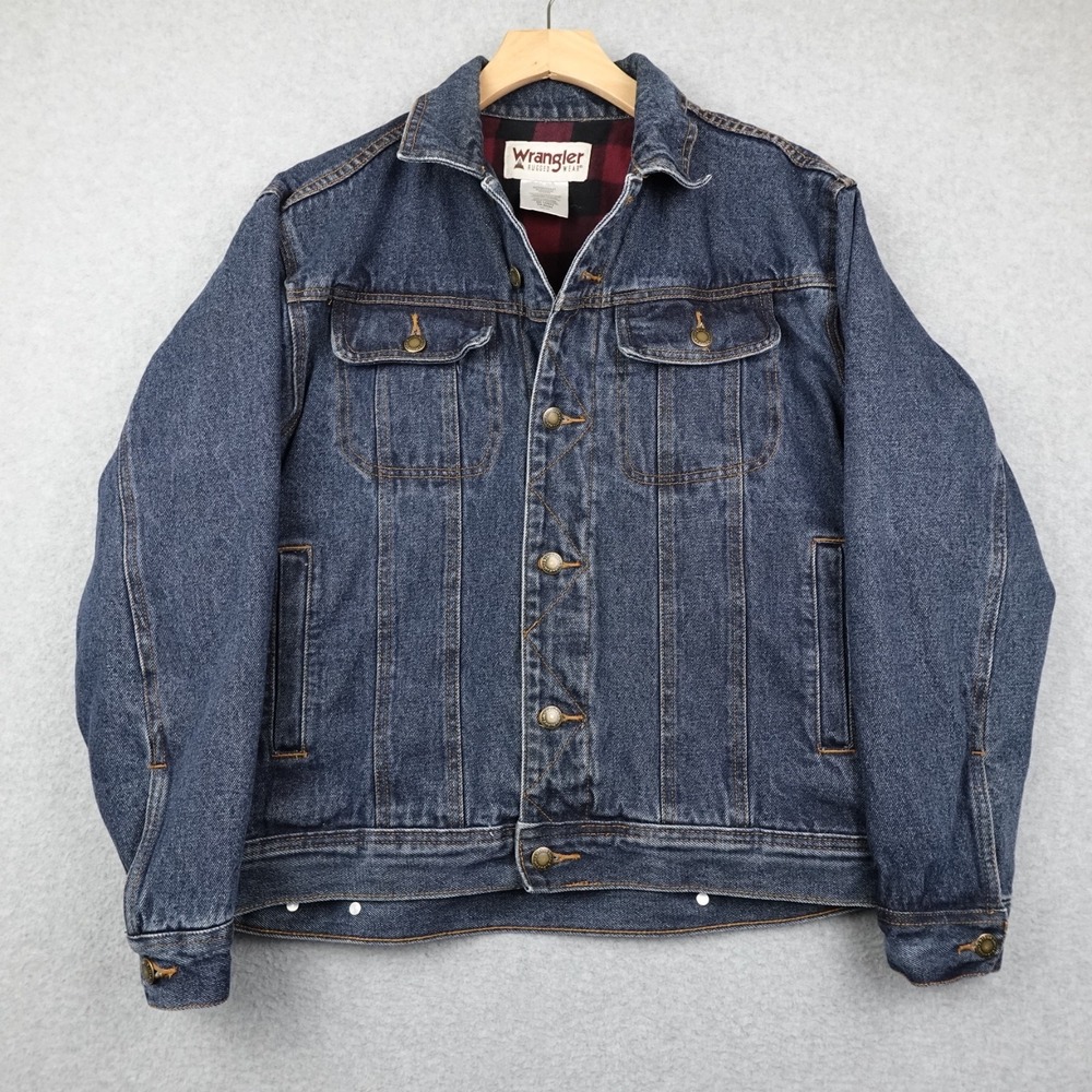 Vintage Wrangler Rugged Wear Denim Jacket Mens M Flannel Lined Trucker Western